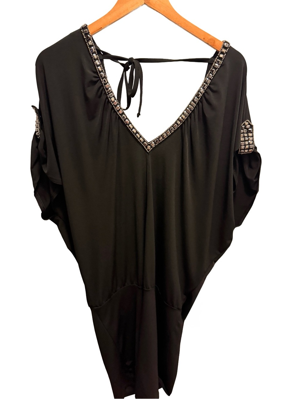 Moda International Black Top with Embellished Neckline